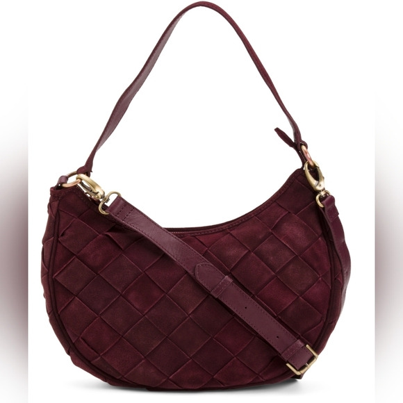 🔹️Made In Italy🔹️dark Purple Suede Crescent Quilted Shoulder Bag - Picture 1 of 4